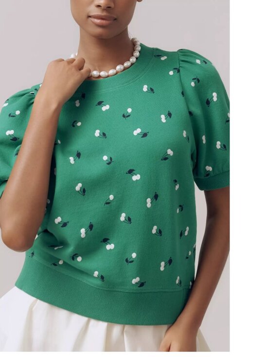 Anthropologie Maeve Puff-Sleeve Sweatshirt Tee top XL new with tag green - Picture 2 of 7